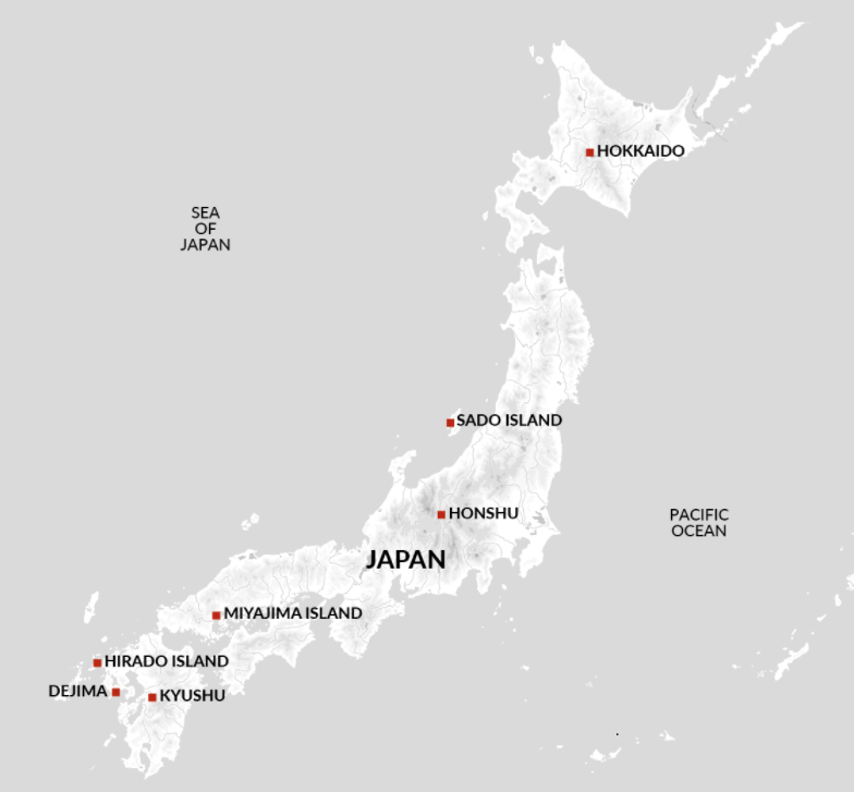 Map showing Japan's main and best islands, Asia